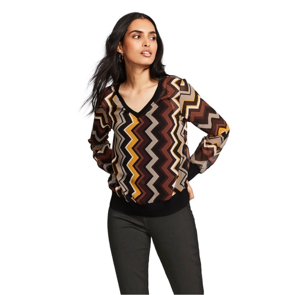 📌 NWOT Missoni for Target Brown and Gold Zigzag V-Neck Sweater